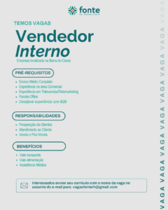 Vaga para Vendedor Interno