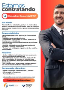 Vaga para Consultor Comercial
