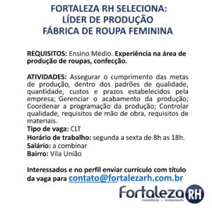 Vaga para Líder de Produção