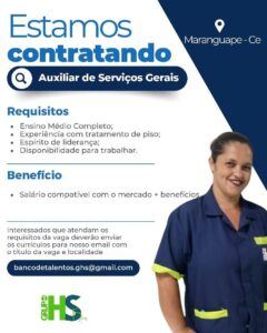 Vaga para Auxiliar de Serviços Gerais