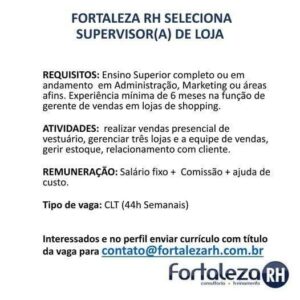 Vaga para Supervisor de Loja