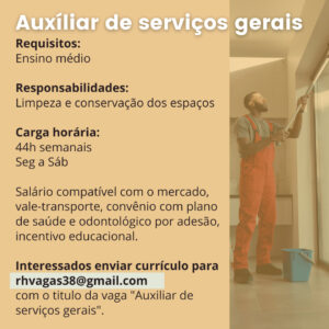 Vaga para Auxiliar de Serviços Gerais