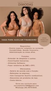 Vaga para Auxiliar Financeiro