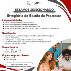 Vaga de Estágio de Gestão de Processos