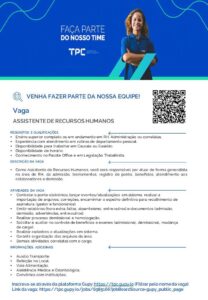 Vaga para Assistente de Recursos Humanos