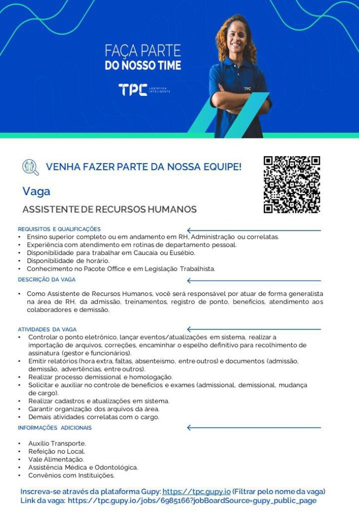 Vaga para Assistente de Recursos Humanos 