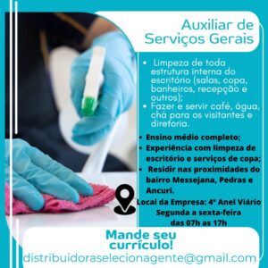 Vaga para Auxiliar de Serviços Gerais