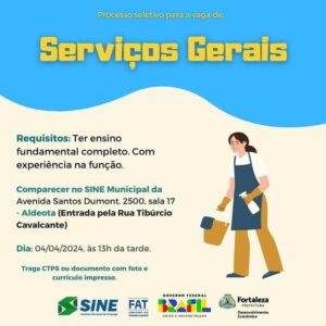 Vaga para Auxiliar de Serviços Gerais