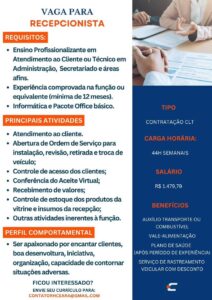 Vaga para Recepcionista