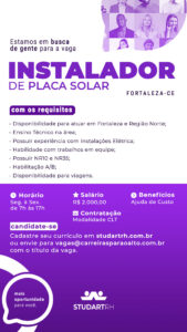 Vaga Instalador Fotovoltaico