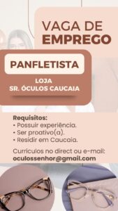 Vaga para Palfetista (Loja de Óculos)