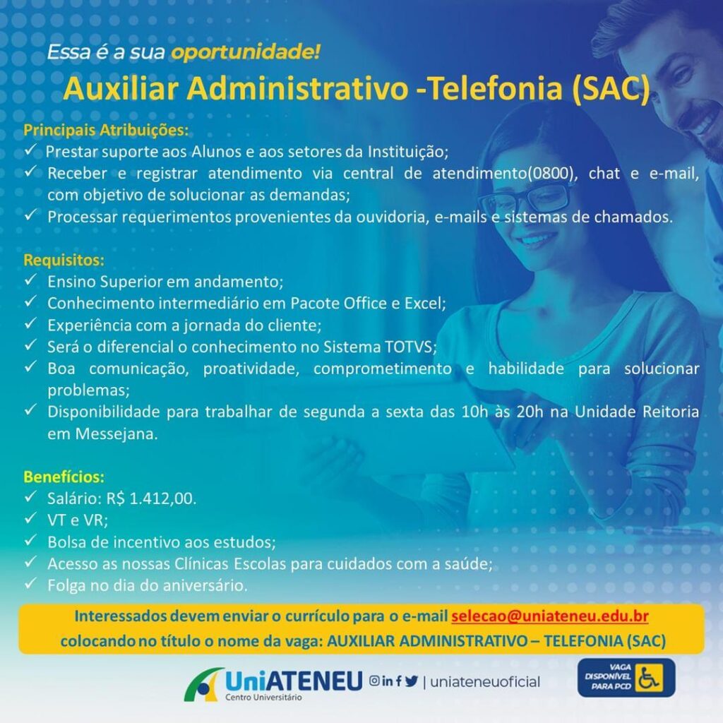 Vaga para Auxiliar Administrativo - Telefonia 