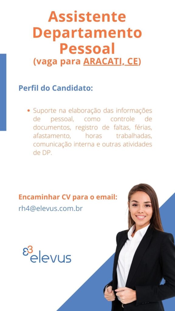 Vaga para Assistente de Departamento Pessoal