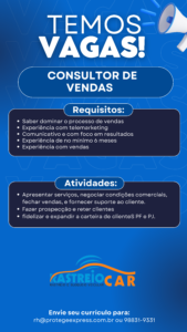 Vaga para Consultor de Vendas