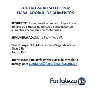 Vaga para Embalador de Alimentos