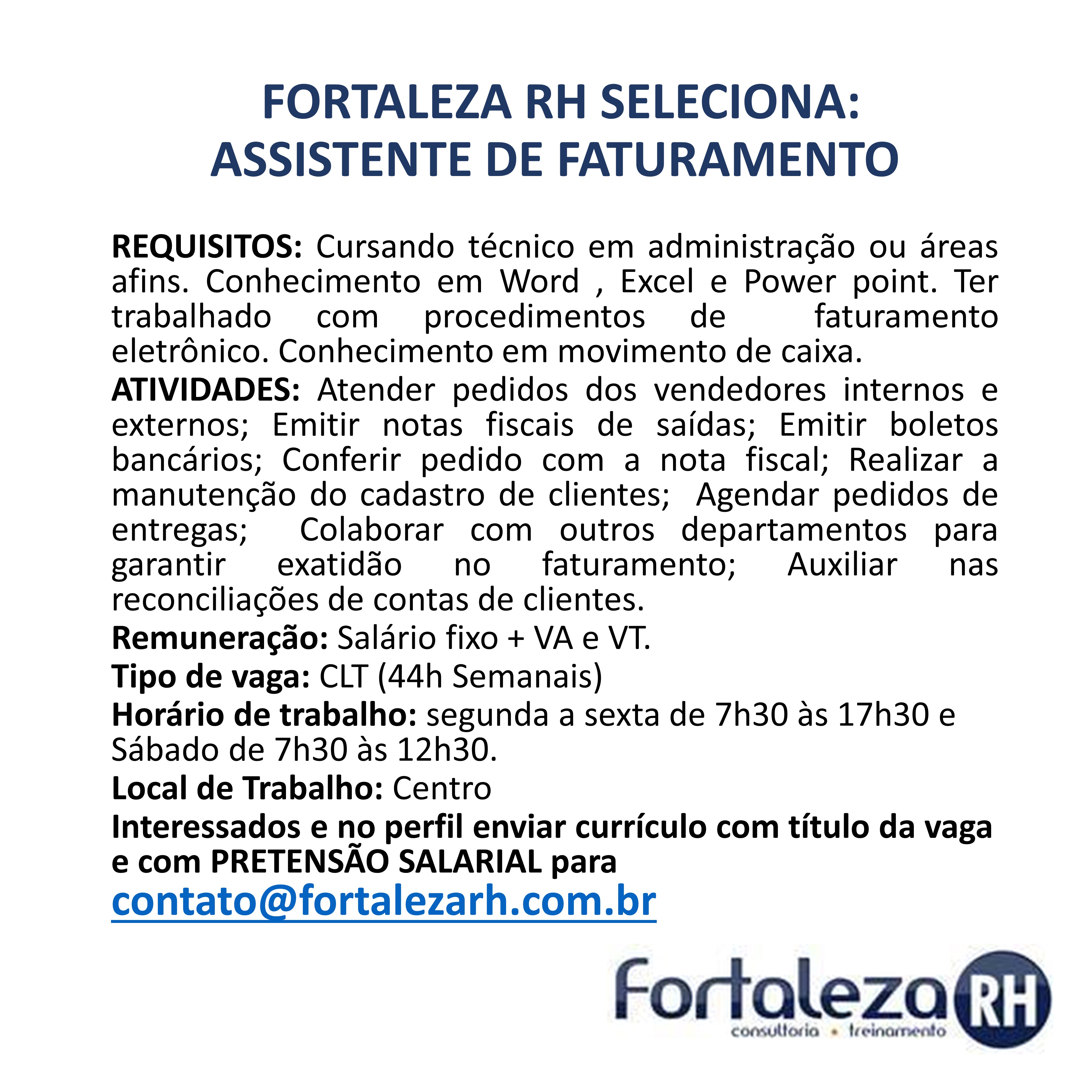 Vaga para Assistente de Faturamento