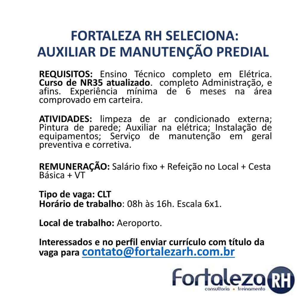 Vaga para Auxiliar de Manutenção Predial - FORTALEZA - CE