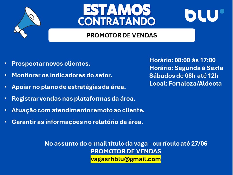 Vaga para Promotor Comercial