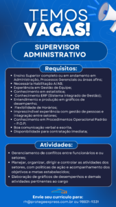 Vaga para Supervisor Administrativo