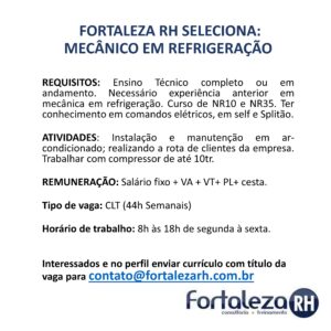 Vaga para Mecânico de Refrigeração