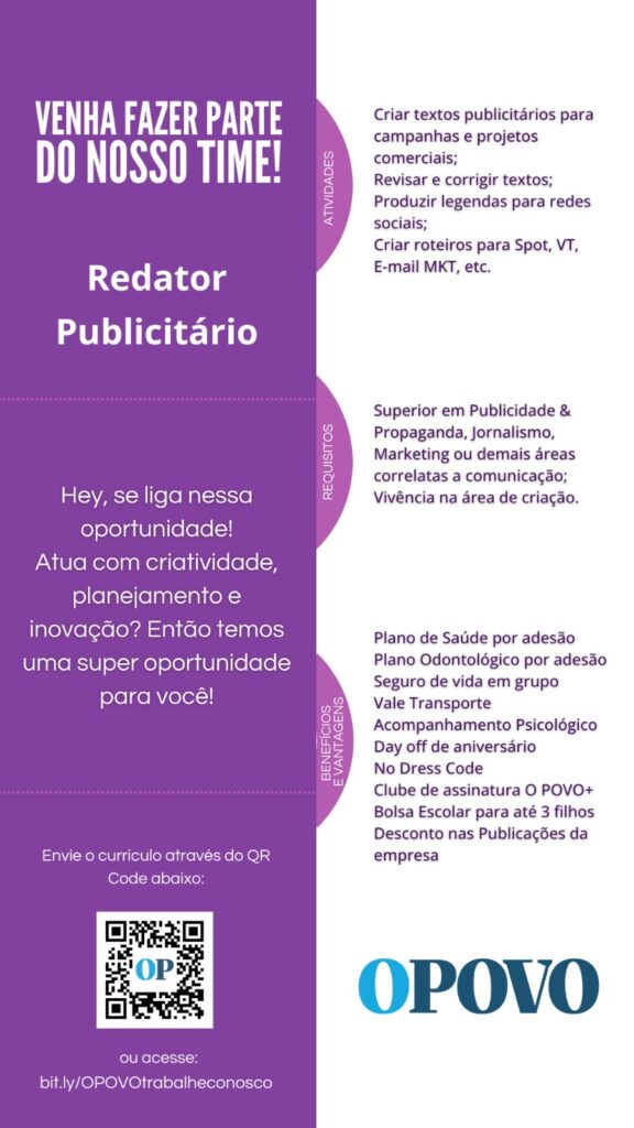 Vaga de Emprego para Redator Publicitário 