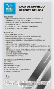 Vaga para Gerente de Loja