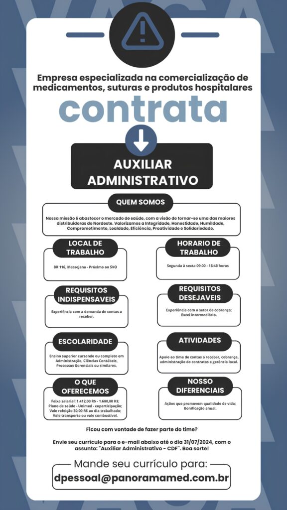 Vaga para Auxiliar Administrativo 