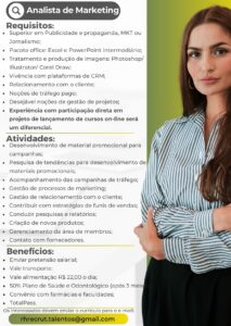 Vaga para Analista de Marketing