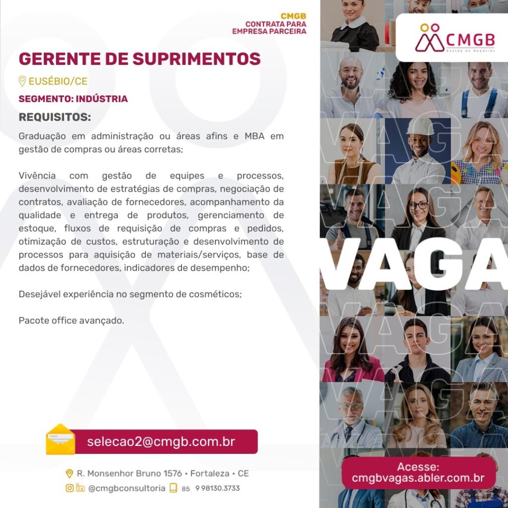 Vaga para Gerente de Suprimentos