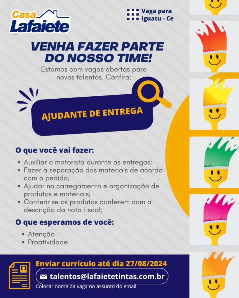 Vaga para Ajudante de Entrega