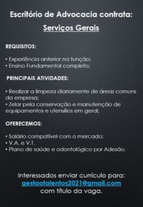 Vaga para Auxiliar de Serviços Gerais