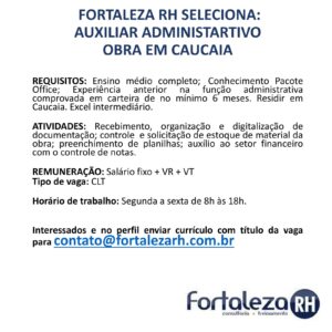 Vaga para Auxiliar Administrativo