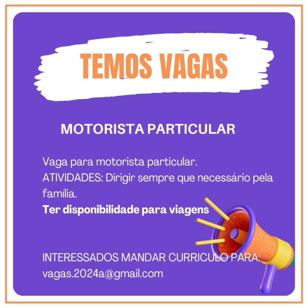 Vaga para Motorista Particular