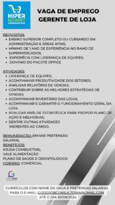 Vaga para Gerente de Loja