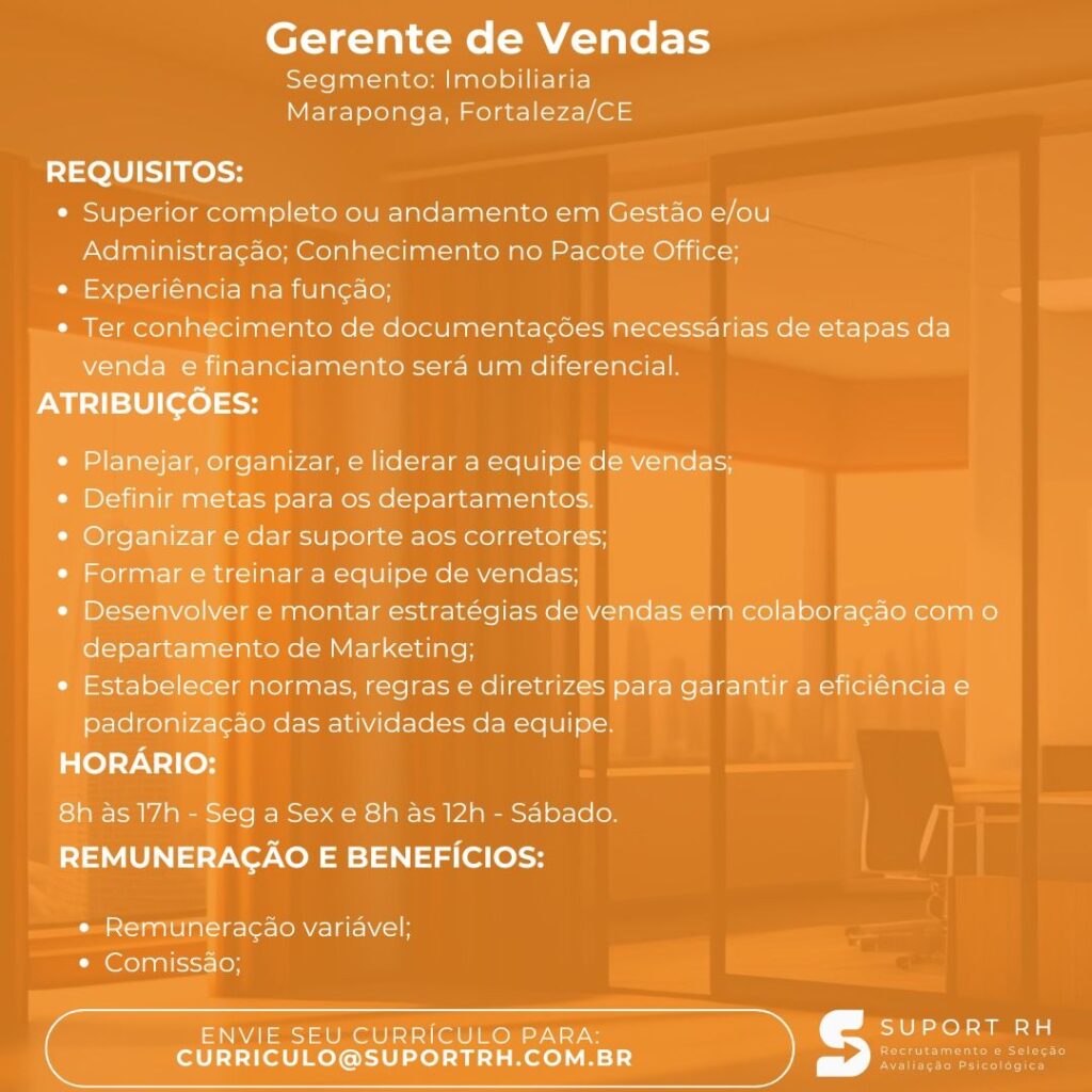 Vaga para Gerente de Vendas