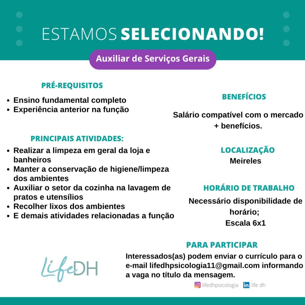 Vaga para Auxiliar de Serviços Gerais