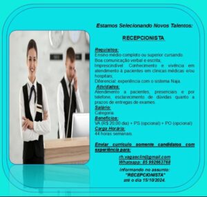 Vaga para Recepcionista