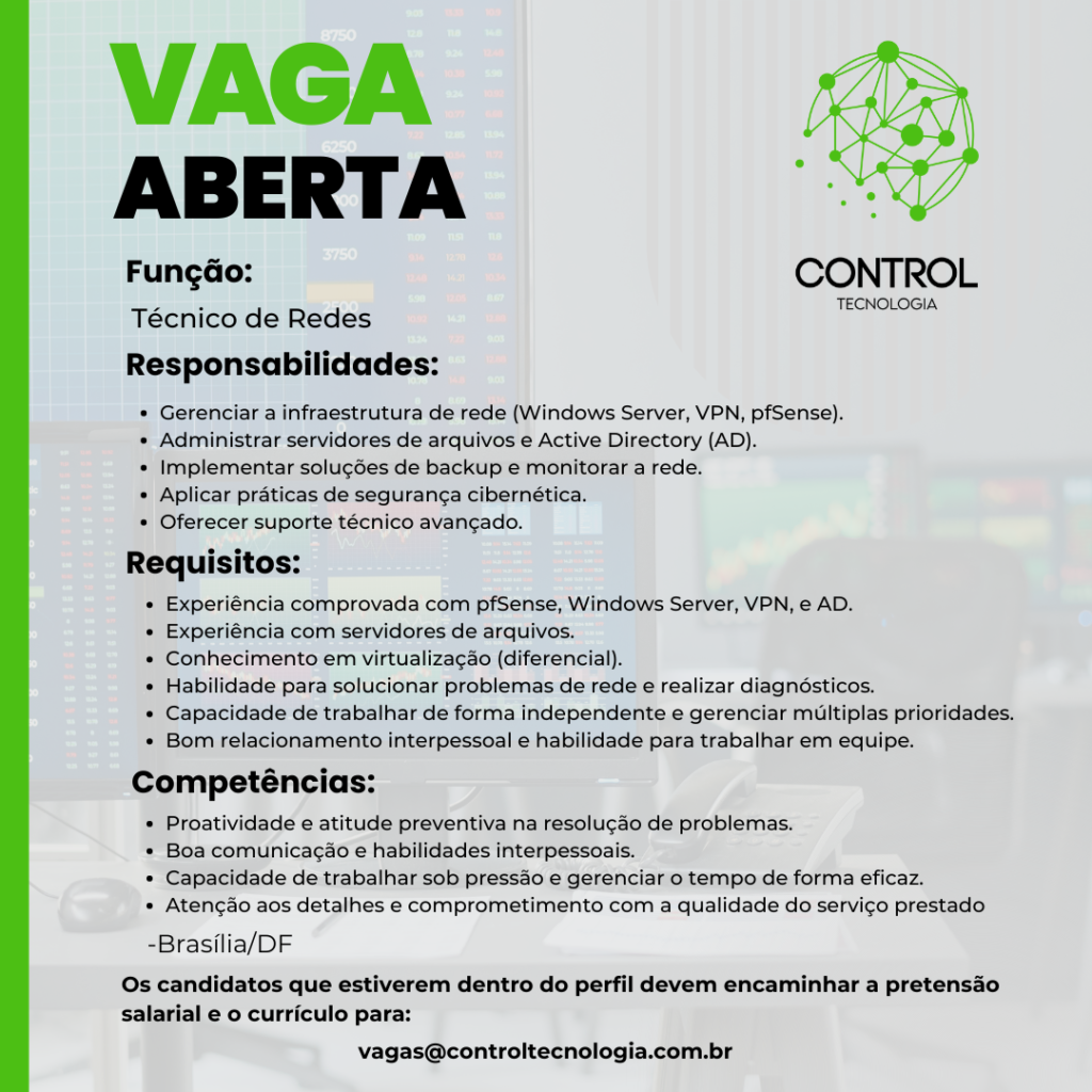 Vaga para Técnico de Redes