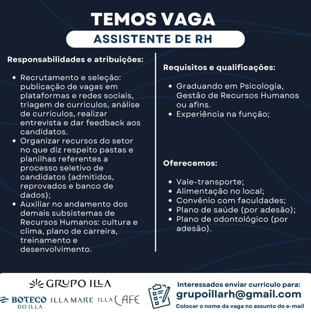 Vaga para Assistente de RH