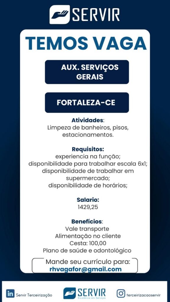 Vaga para Auxiliar de Serviços 