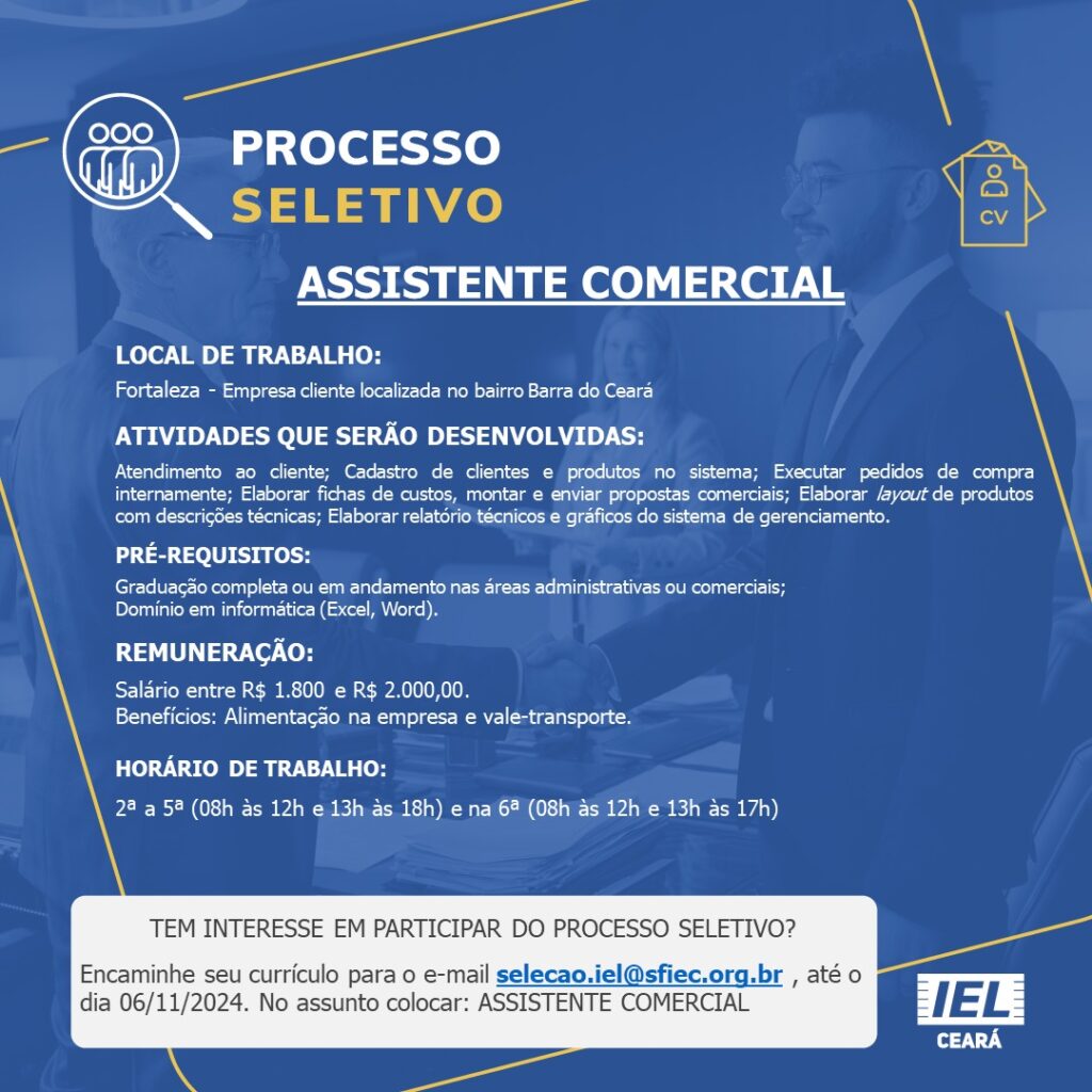 Vaga para Assistente Comercial 