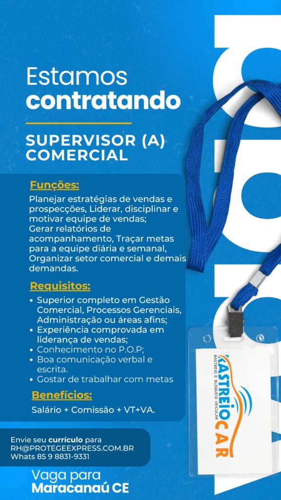 Vaga para Supervisor Comercial 