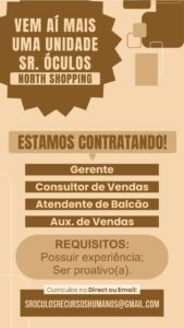Diversas vagas de emprego para Ótica