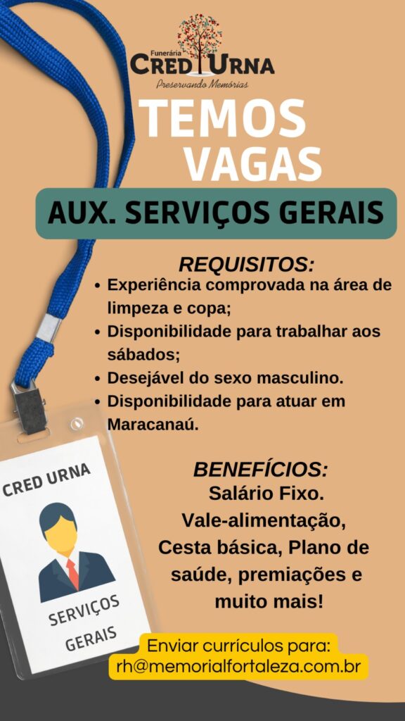 Vaga para Auxiliar de Serviços Gerais 